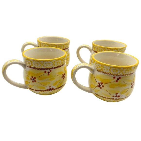 Temptations Old World Yellow coffee tea mug cup 12oz barrel style set four - Picture 1 of 6